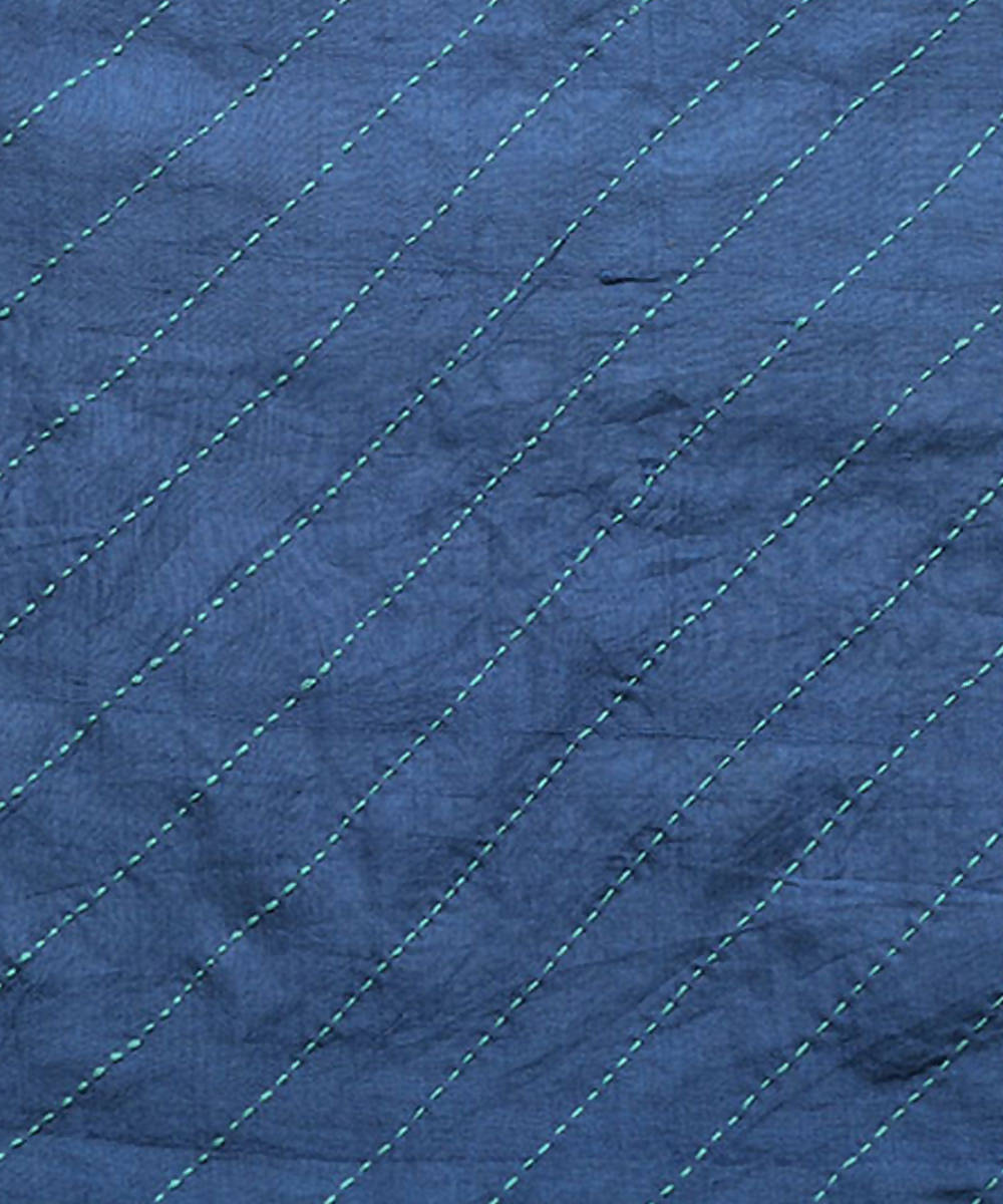 Navy beige hand embroidery reversible silk stole