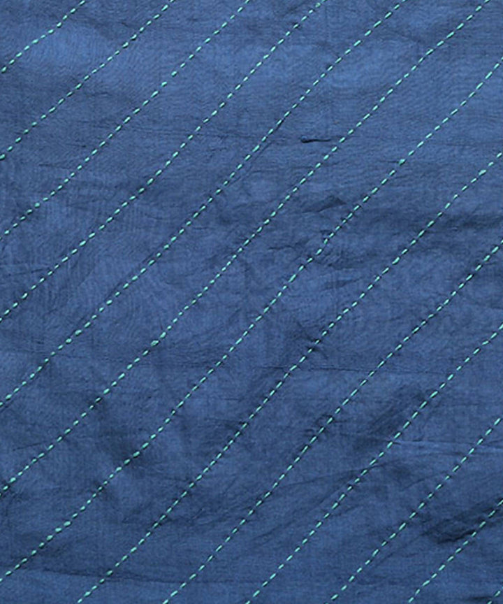 Navy beige hand embroidery reversible silk stole