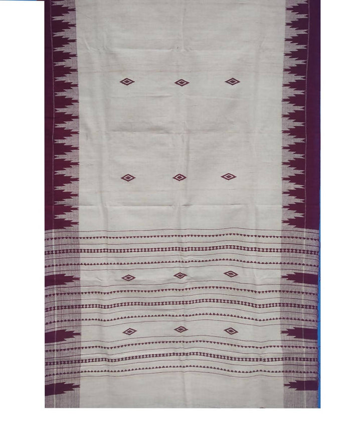 White and Maroon Natural Dye Handloom Kotpad Cotton Stole