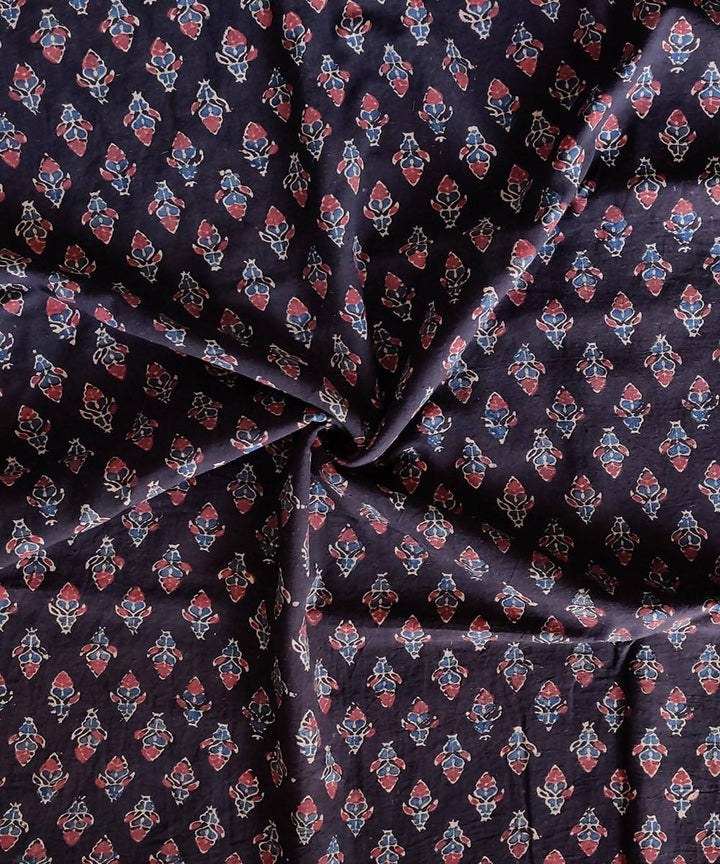 Black multicolor natural dye handspun handwoven cotton ajrakh kurta material (2.5m per qty)