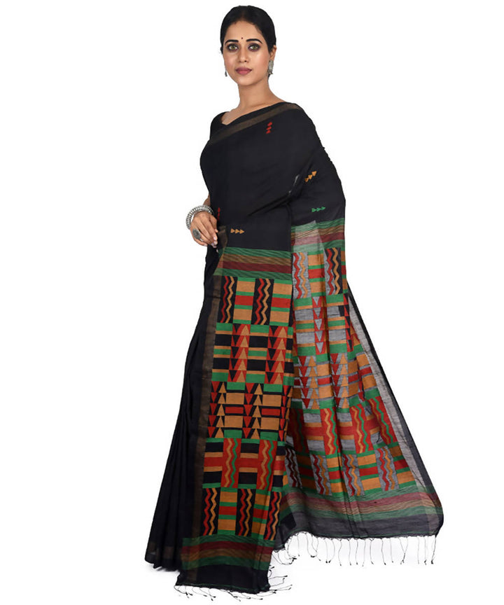 Black handwoven bengal cotton silk saree