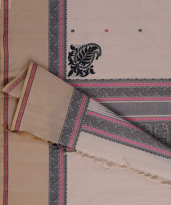 Off white handloom kanchi cotton mubbhagam saree with buttis