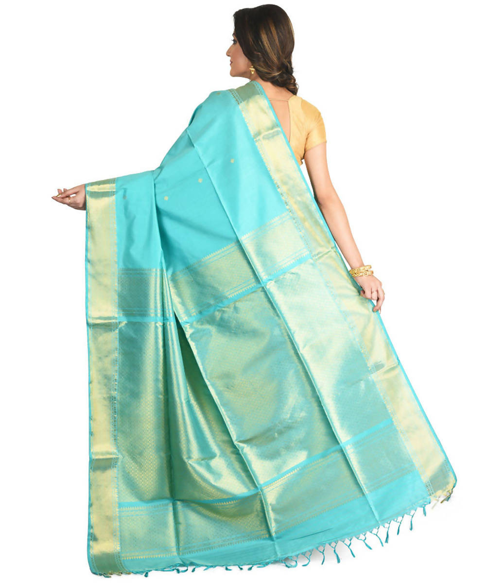 Resham shilpi torquoise bengal silk saree with handwoven design