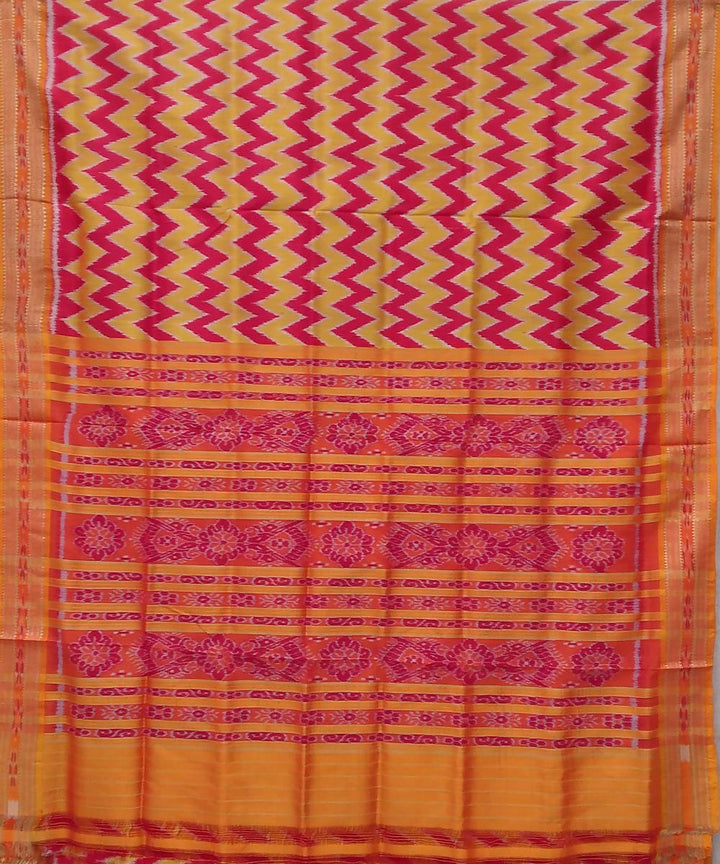 Red cream handwoven silk khandua saree