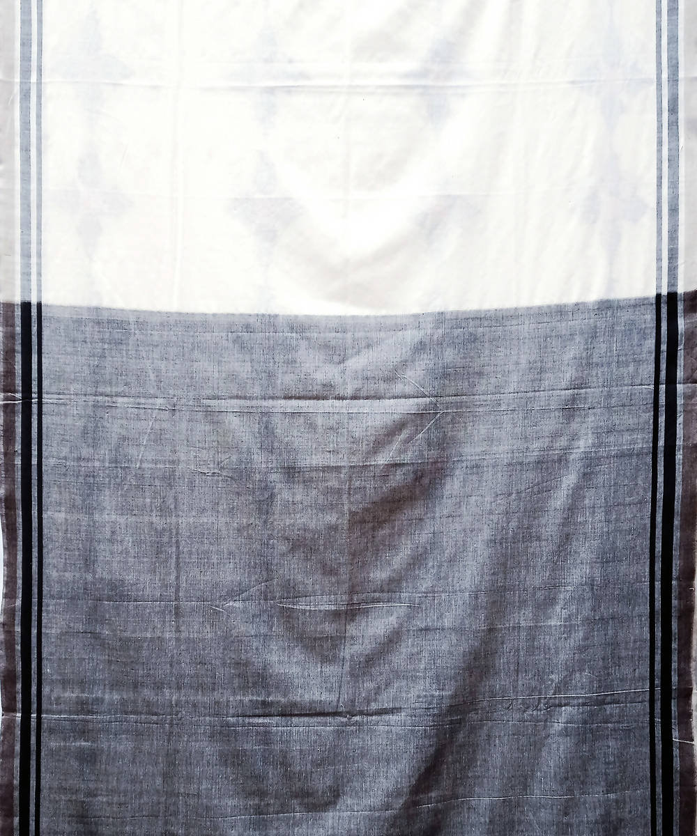 White black hand woven extra weft cotton saree