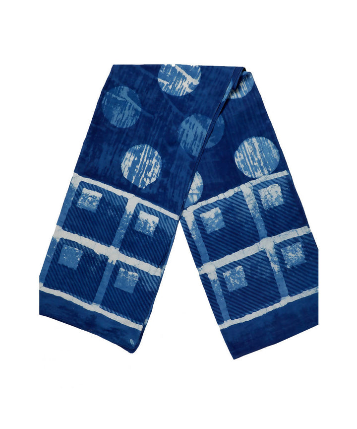 Dabu hand block print indigo blue white modal stole