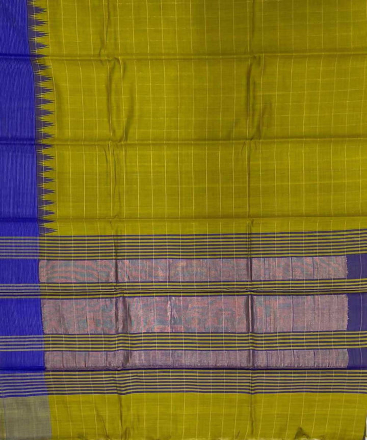 Mehendi green blue handwoven temple border tussar silk saree