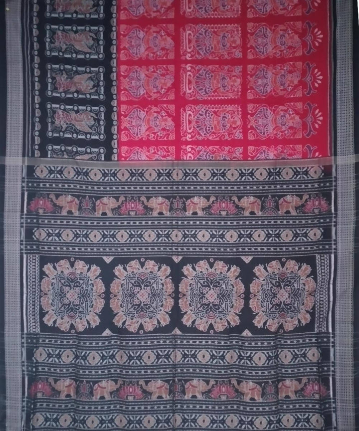 Carmine black handloom cotton sambalpuri saree