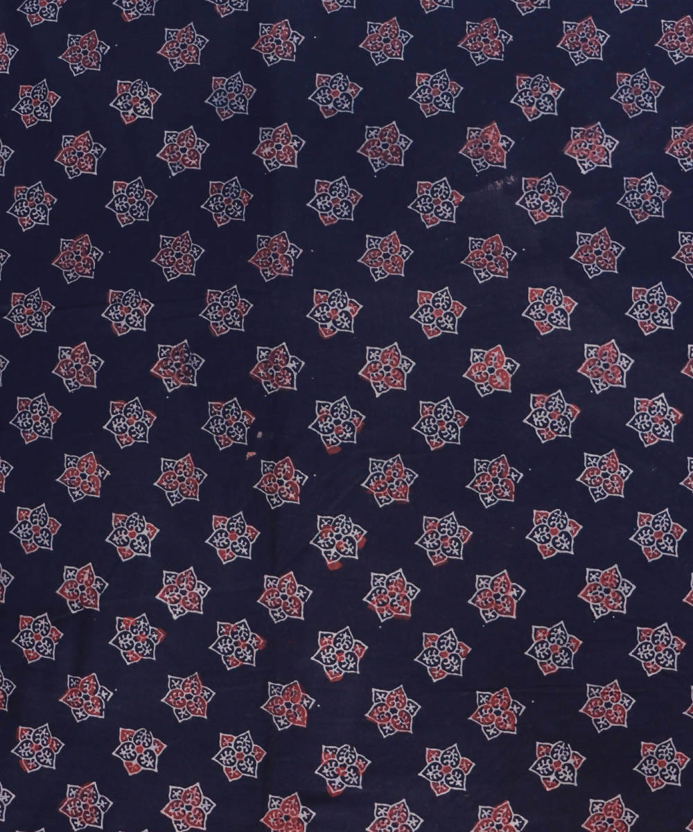 Navy blue red natural dye hand block printed cotton fabric