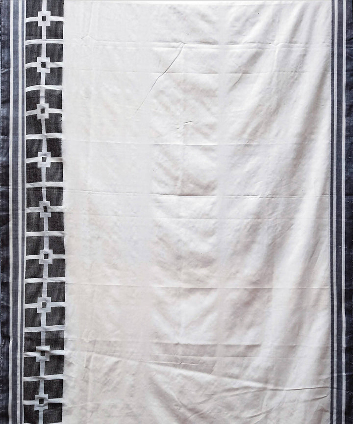 White black handwoven extra weft cotton saree