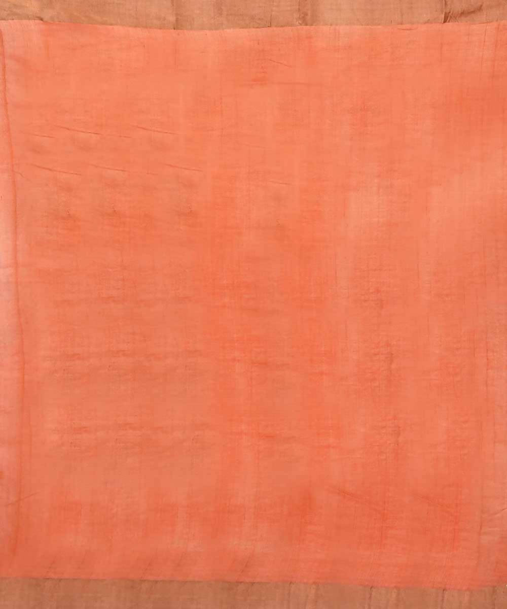 Peach hand block printed handwoven mulberry and tussar silk saree