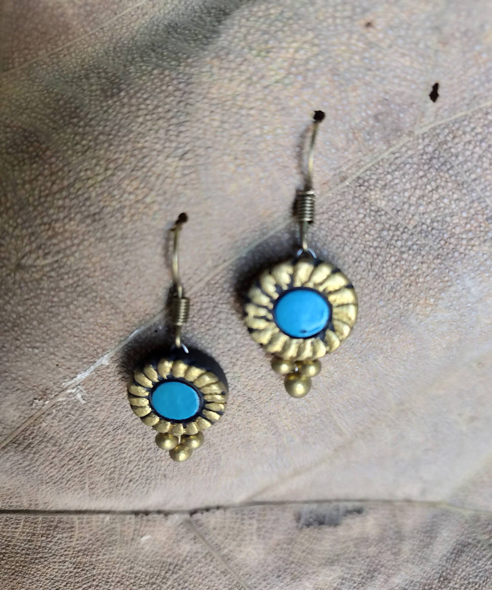 handcrafted blue clay earthen drop earrings