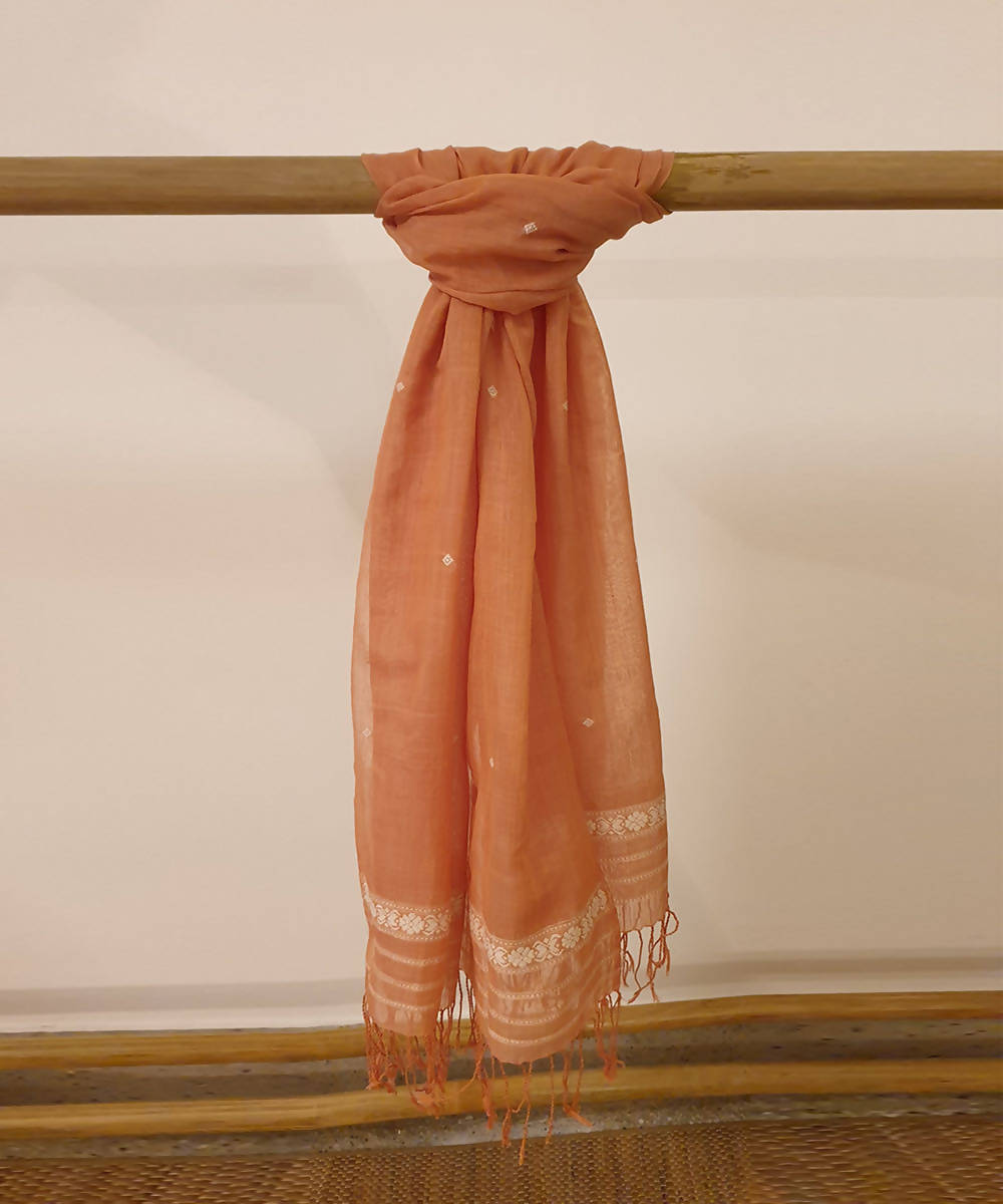 Beige brown assam handloom cotton silk stole
