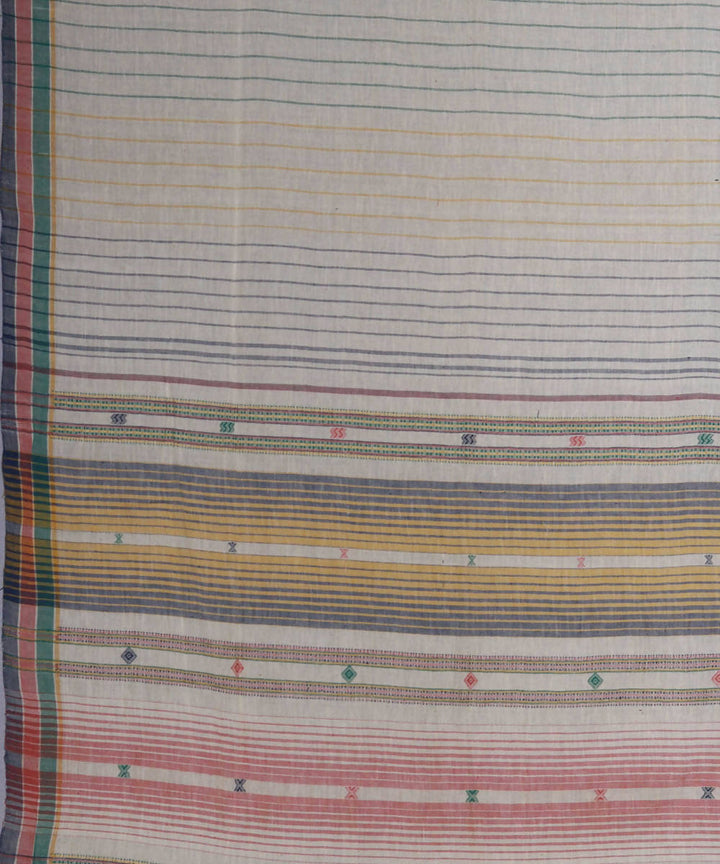 Multicolor striped handwoven kutchi weave kala cotton saree