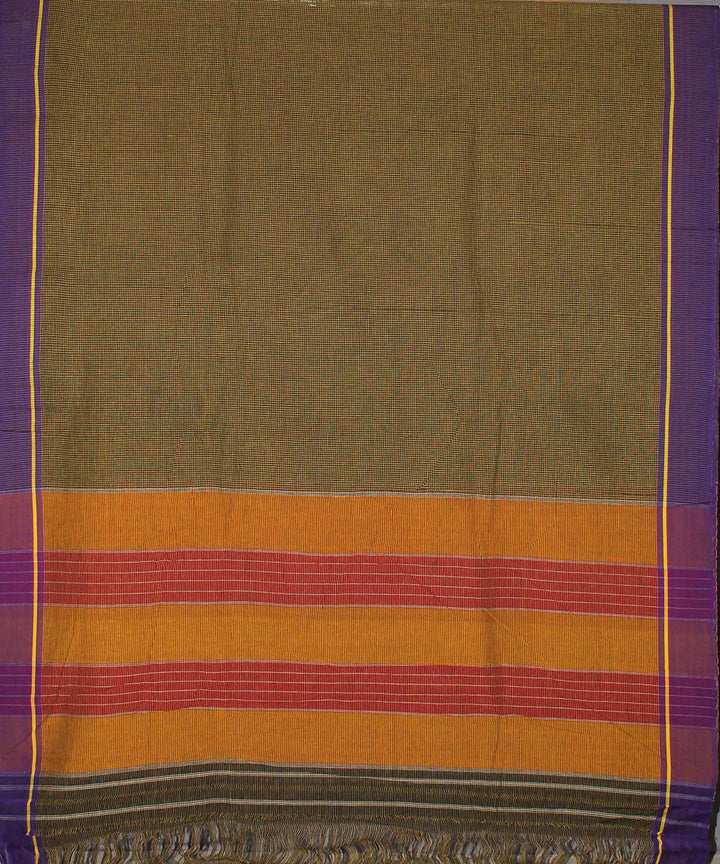 Black yellow checks patteda anchu cotton handwoven saree