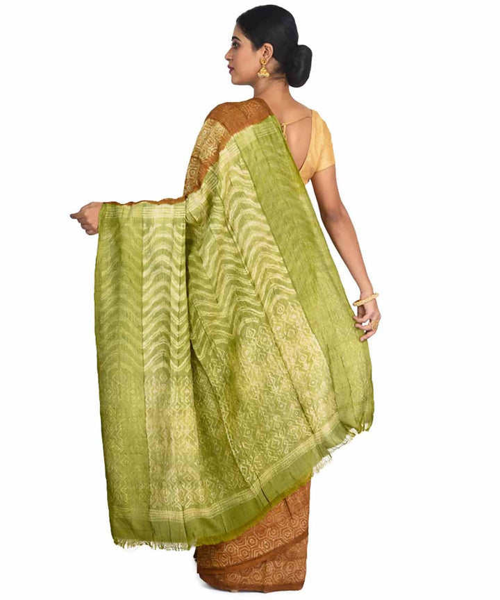 Mustard shibori handwoven tussar silk saree