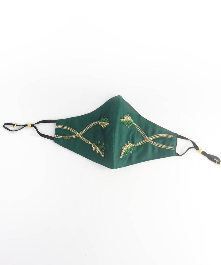 Green festive hand embroidery face mask