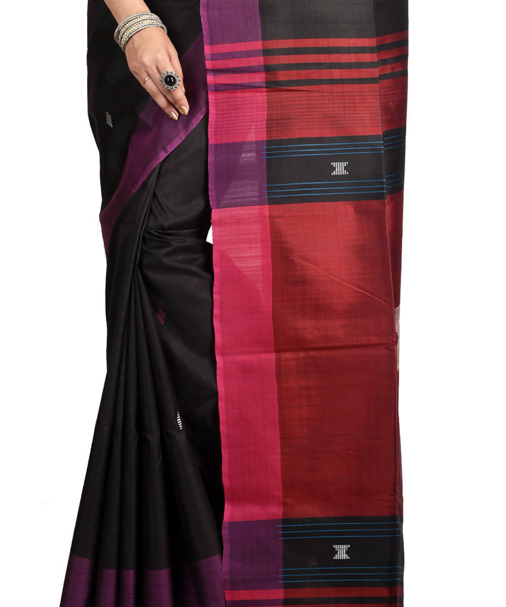 Resham shilpi black bengal silk saree handwith woven design