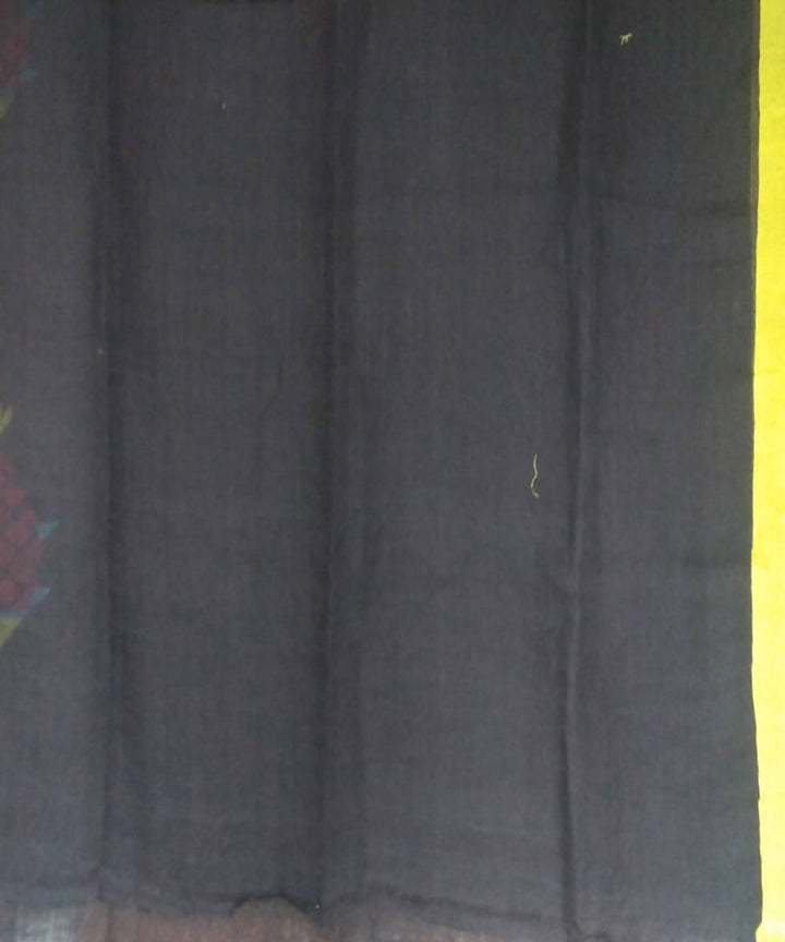 Black brown handwoven linen saree