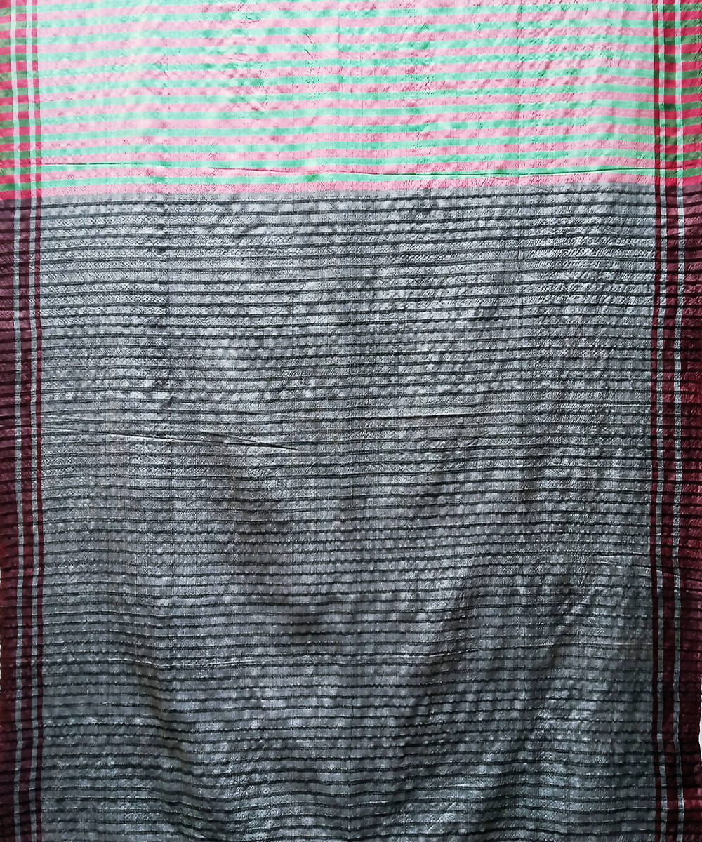 Pink green handwoven cotton silk saree