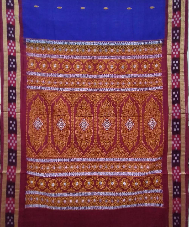 Blue maroon handmade cotton bomkai saree
