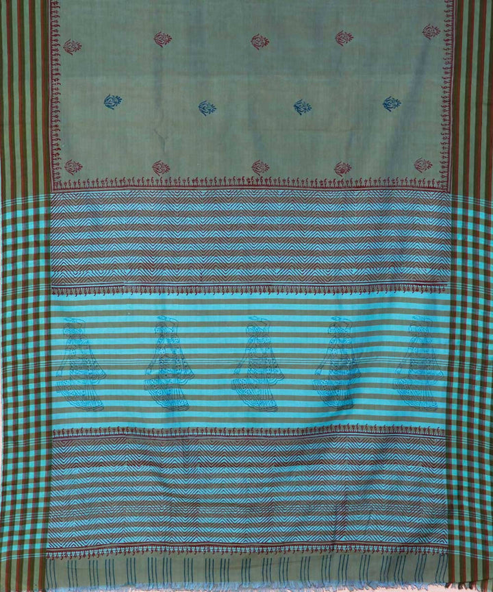 Multi colored handblock printed cotton saree