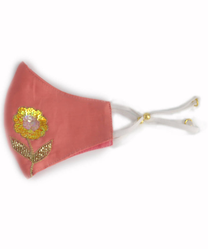 Peach festive hand embroidery face mask