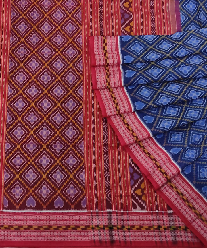 Navy blue maroon cotton handwoven sambalpuri saree