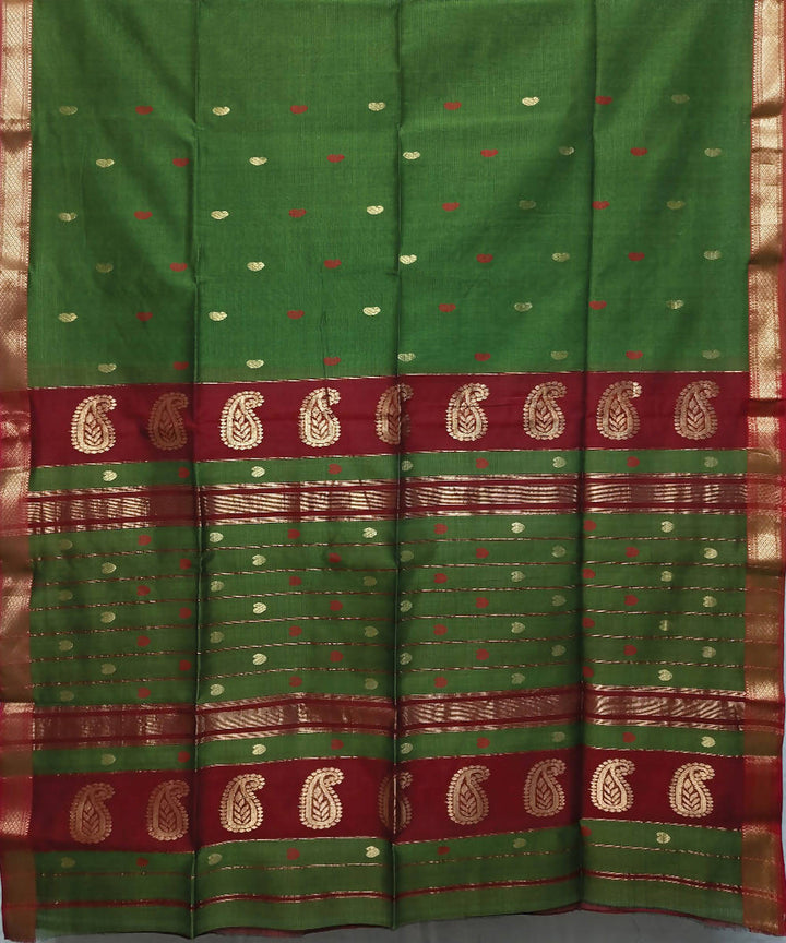Green handloom cotton silk maheshwari saree