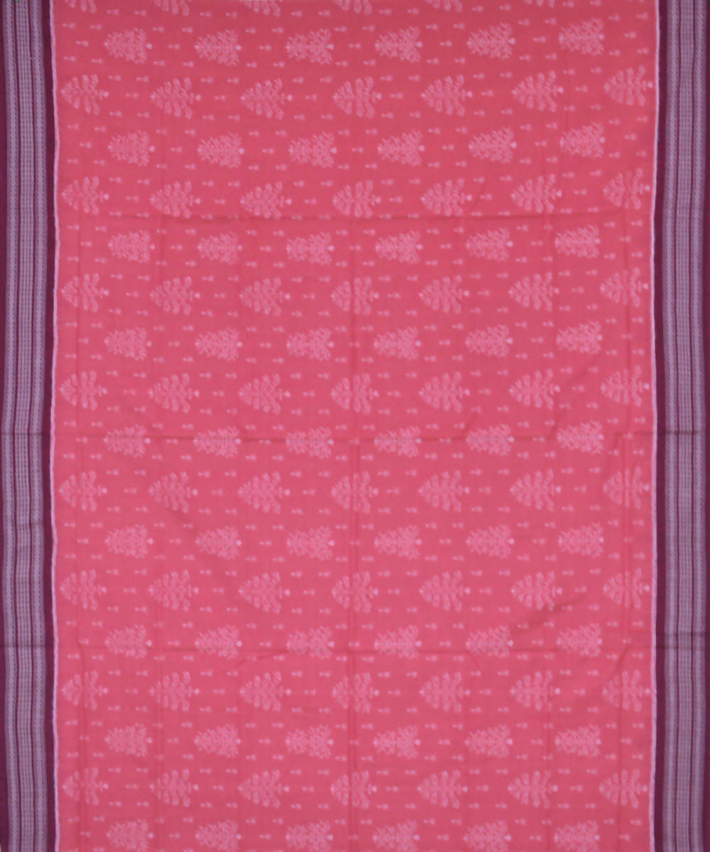 Light red handwoven cotton ikat sambalpuri saree