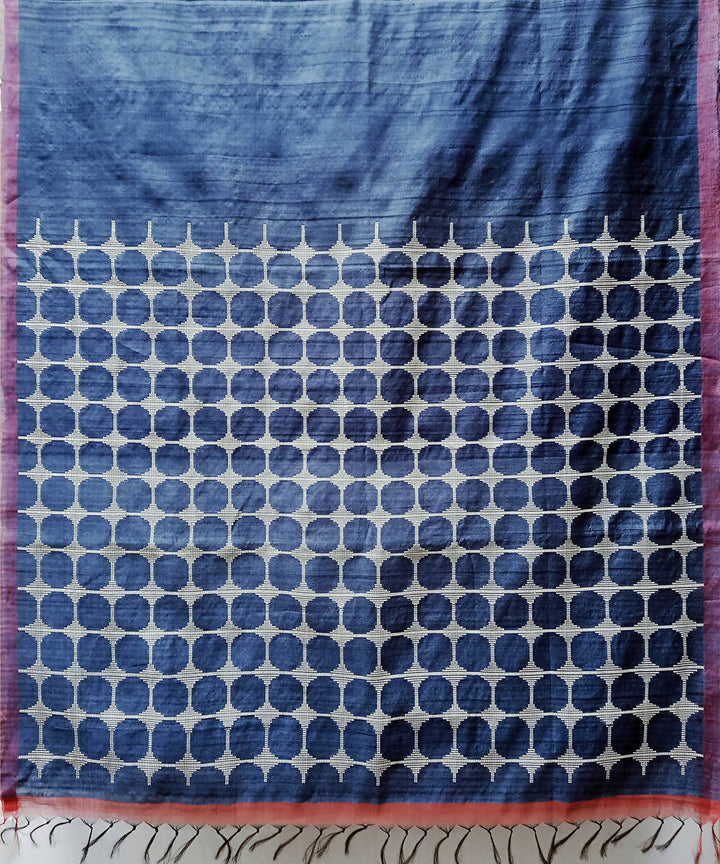 Catalina blue handwoven extra weft silk saree