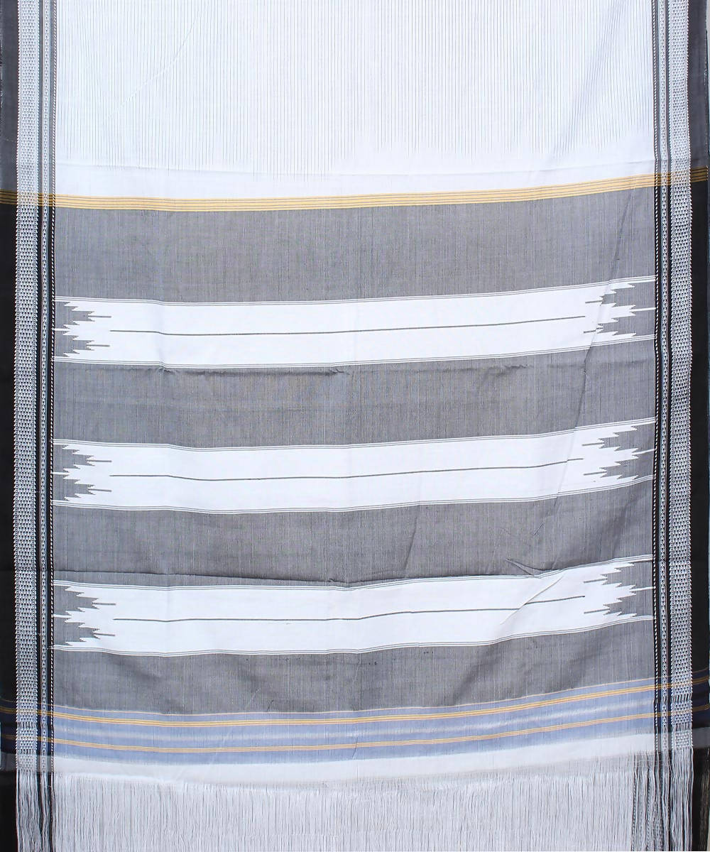 white grey stripes handwoven chikki paras border ilkal kacche saree