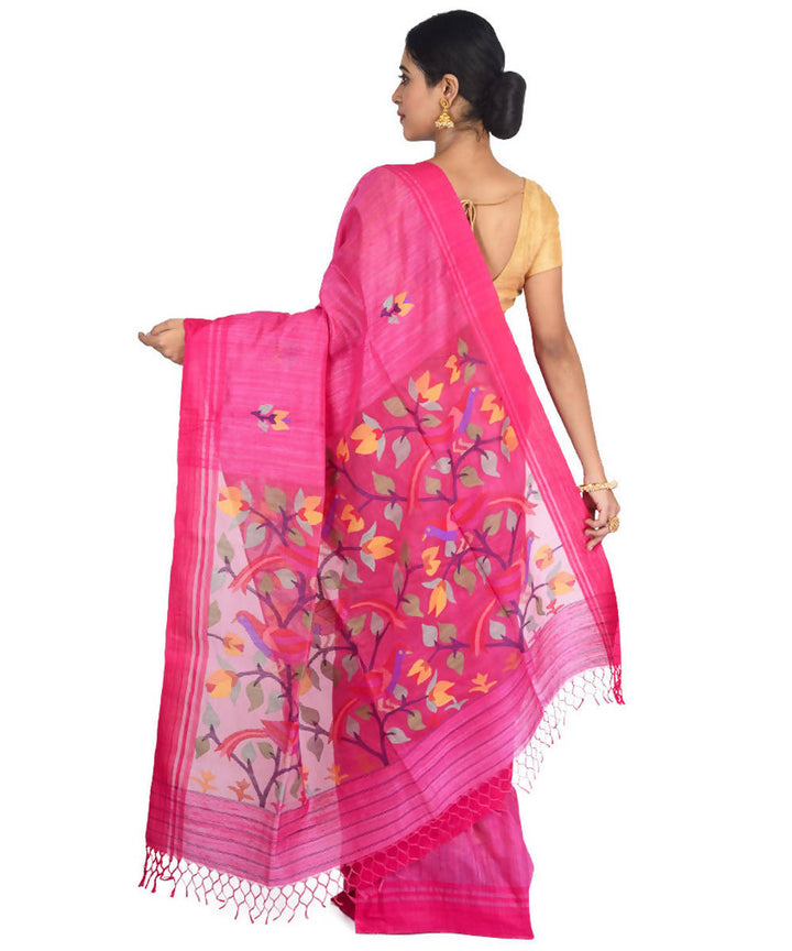 Pink bengal handloom mulberry silk jamdani saree