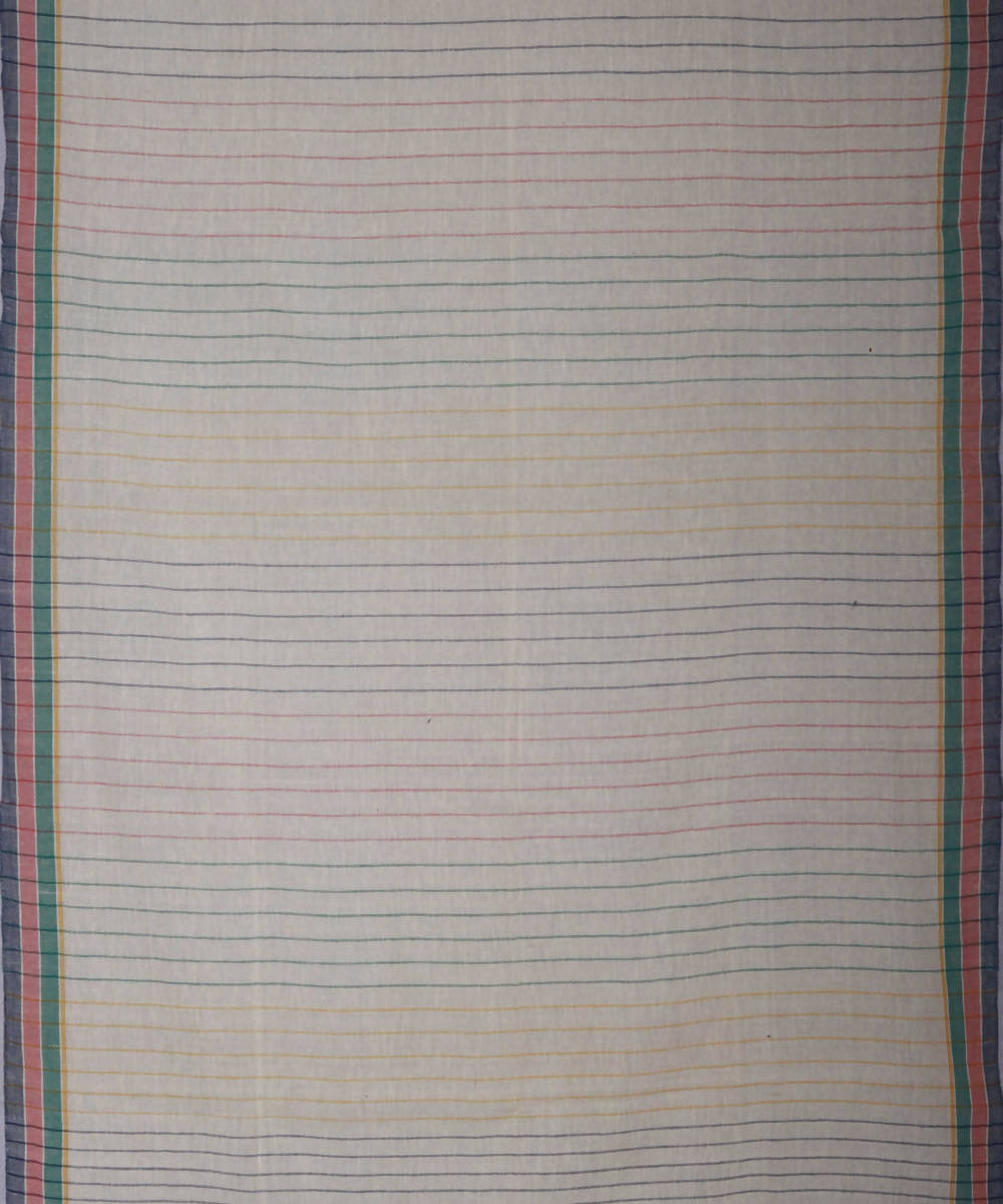 Multicolor striped handwoven kutchi weave kala cotton saree