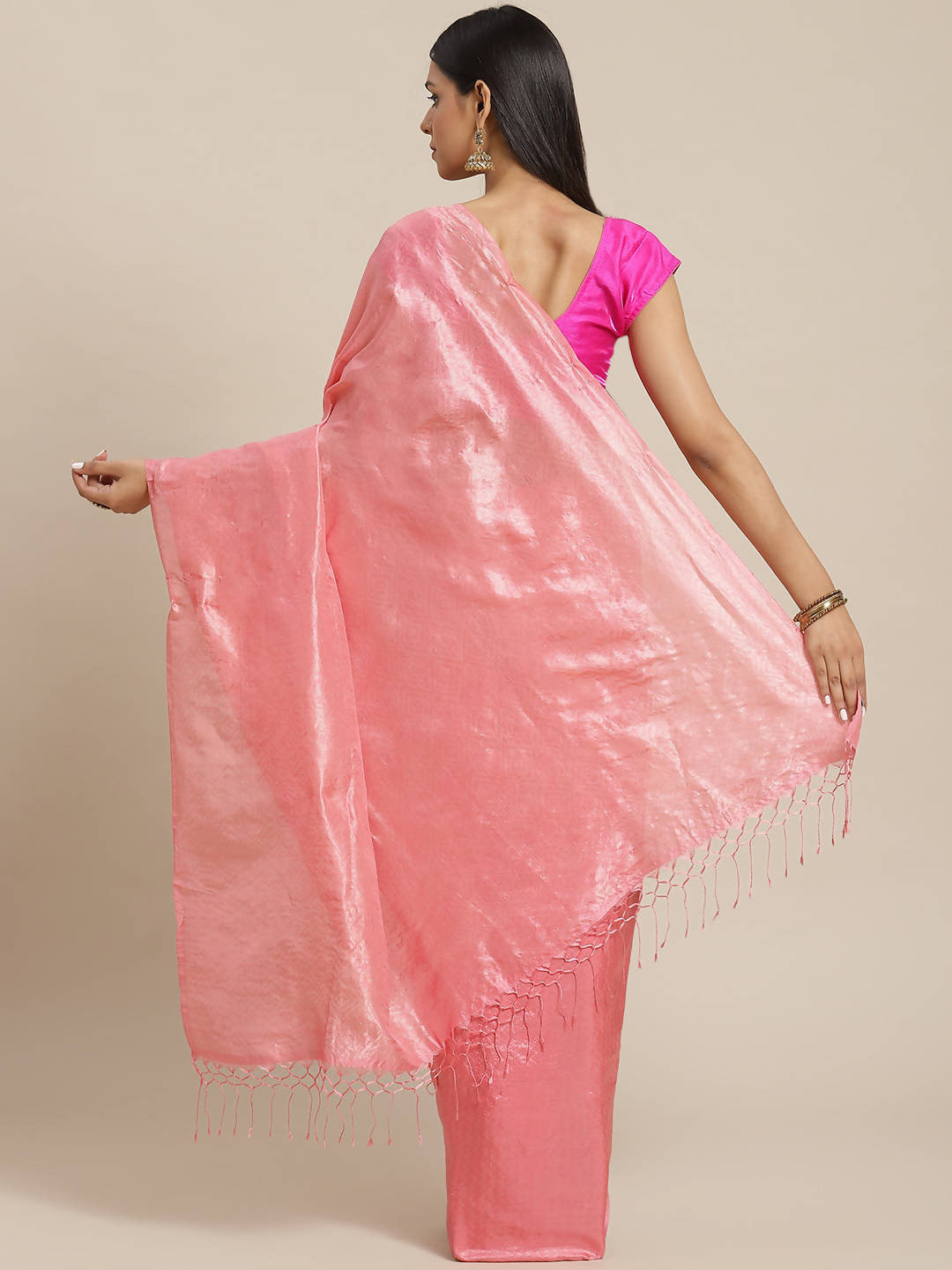 Biswa bangla handwoven pink zari silk saree