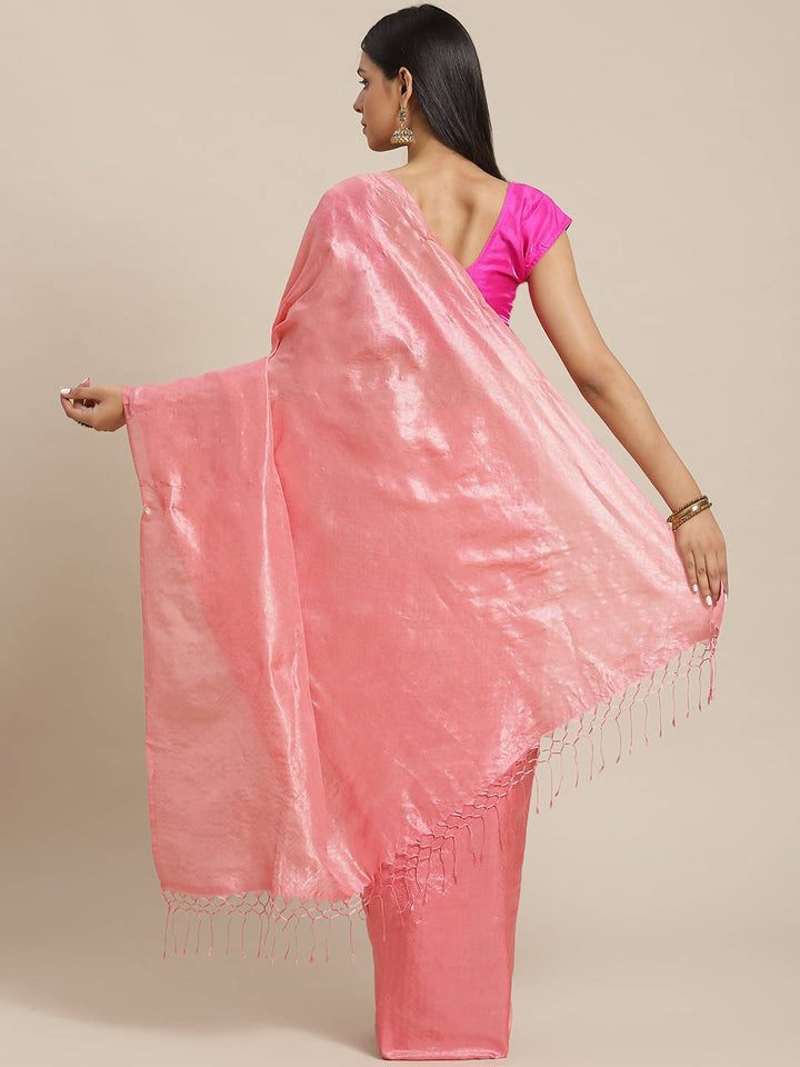 Biswa bangla handwoven pink zari silk saree