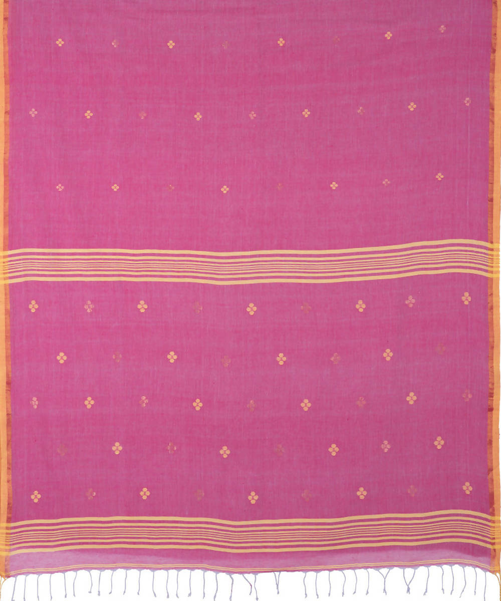 Pink yellow border handwoven cotton jamdani saree