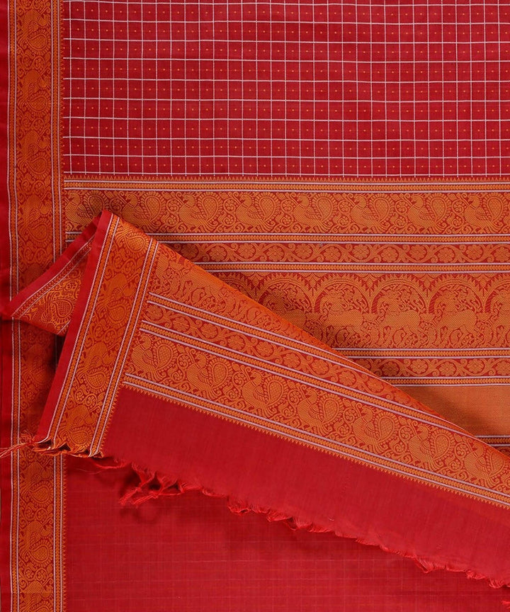 Maroon handloom kanchi cotton mayil thread work border pooja saree