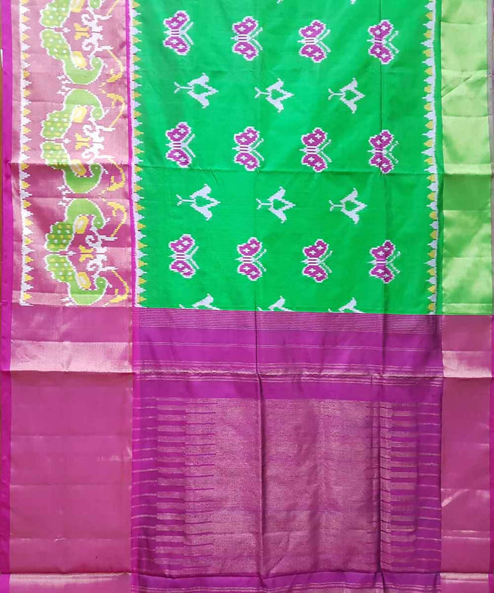 Green with pink purple handwoven ikkat silk pochampally saree