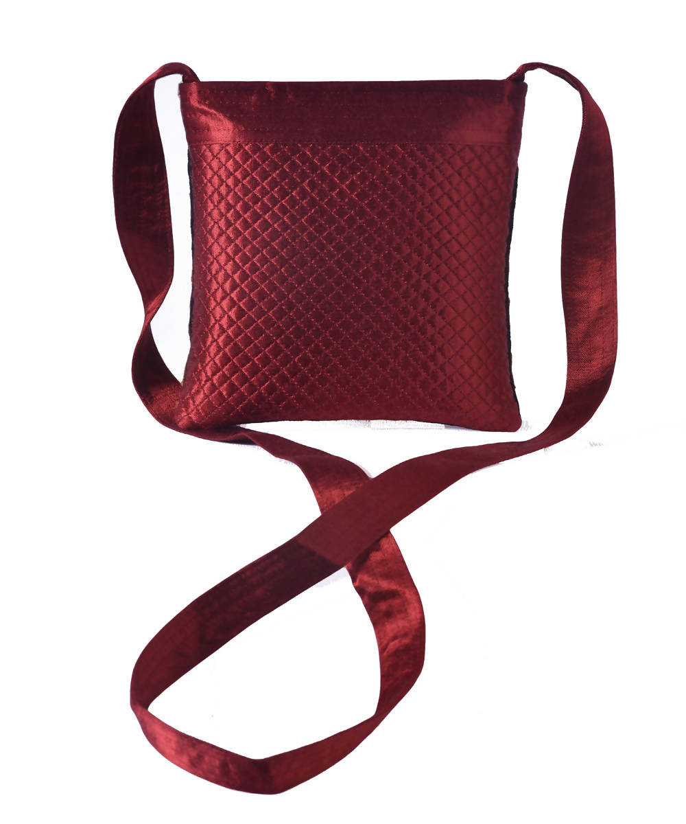 Hand embroidery maroon mashroo cross body bag