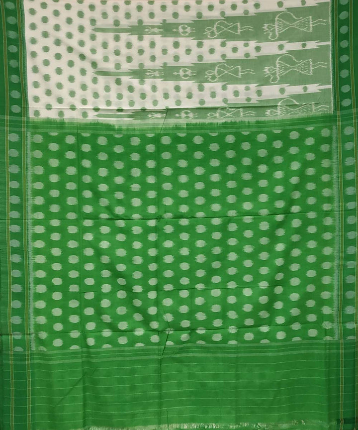 Off white green handwoven cotton ikat nuapatna saree