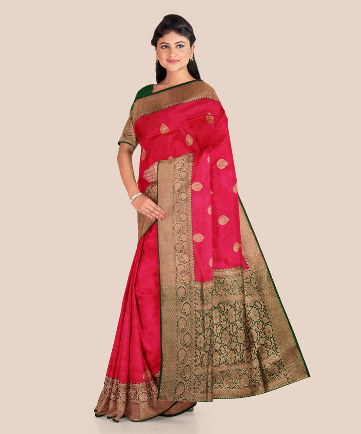 Bright pink handwoven silk banarasi saree