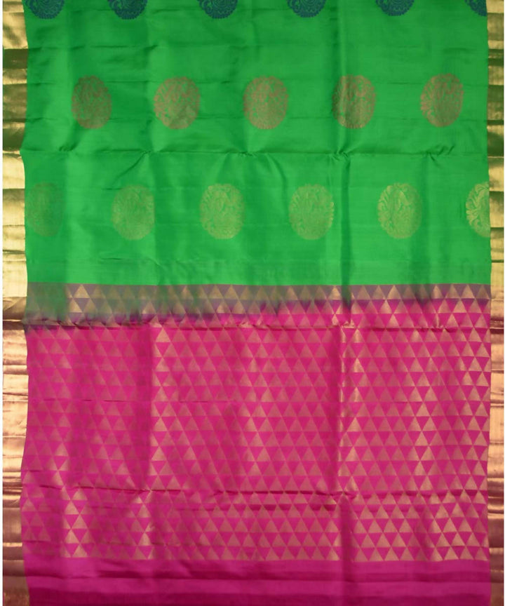 Green Pink Handloom Soft Silk Saree