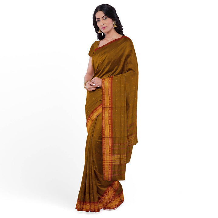 Brown handwoven cotton venkatagiri saree