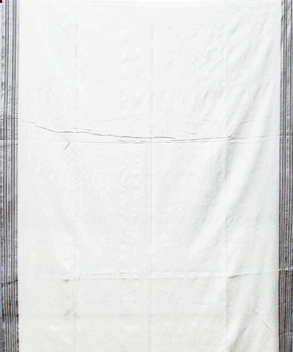 White grey handwoven extra weft cotton saree