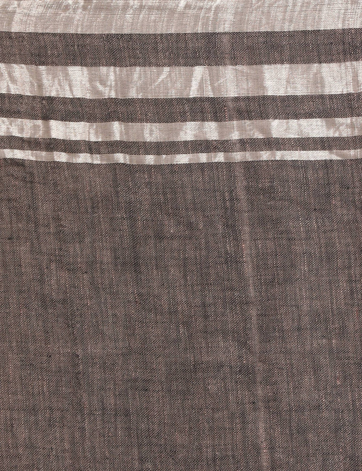 Umber Linen saree with Silver zori border