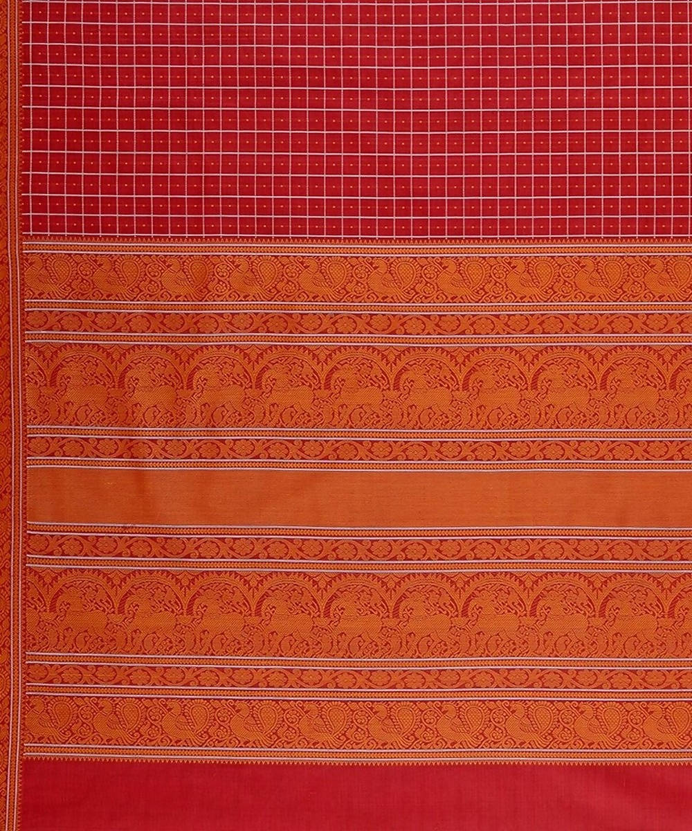 Maroon handloom kanchi cotton mayil thread work border pooja saree