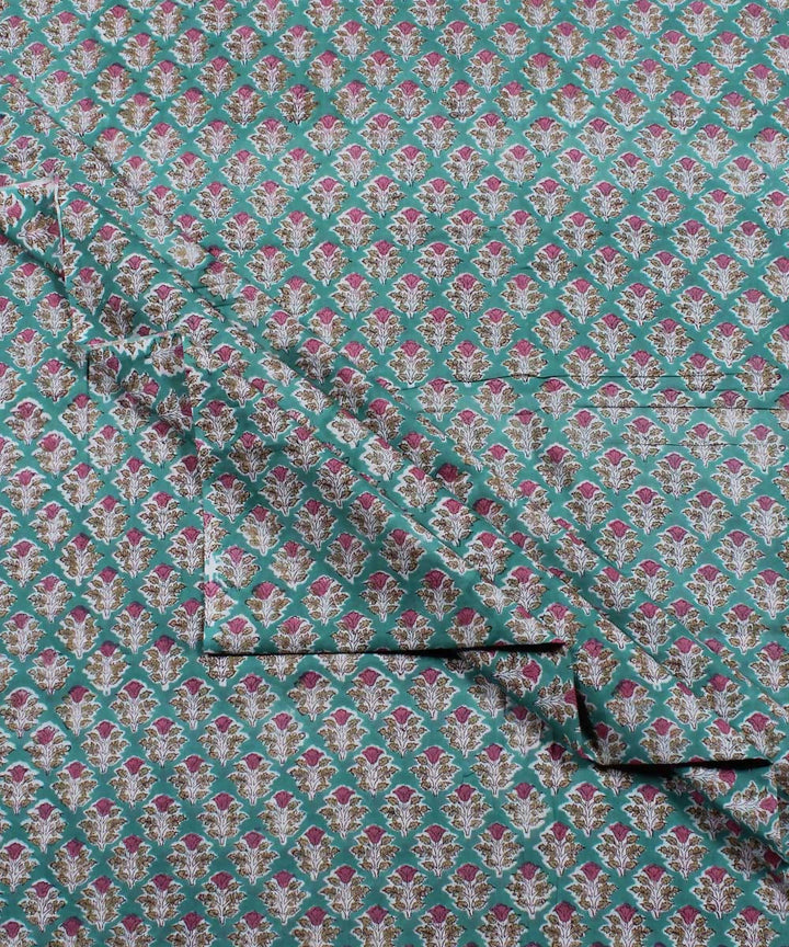 Green Floral Handblock Print Cotton Fabric