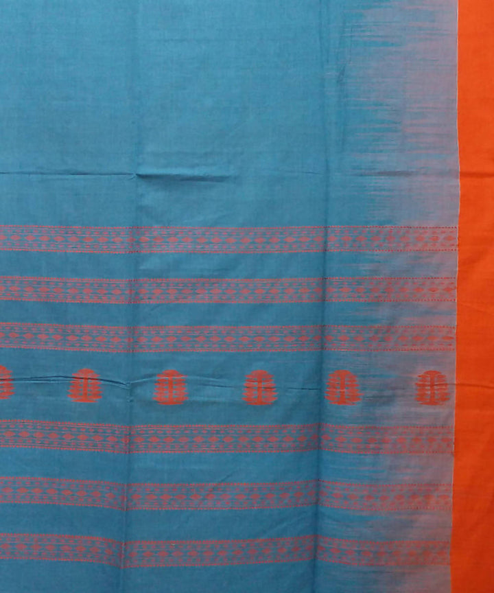 Blue handspun handwoven cotton saree