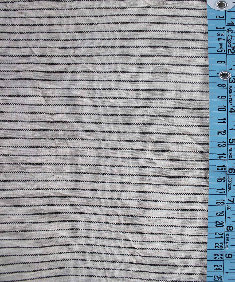 Handloom striped black white Organic kala cotton fabric